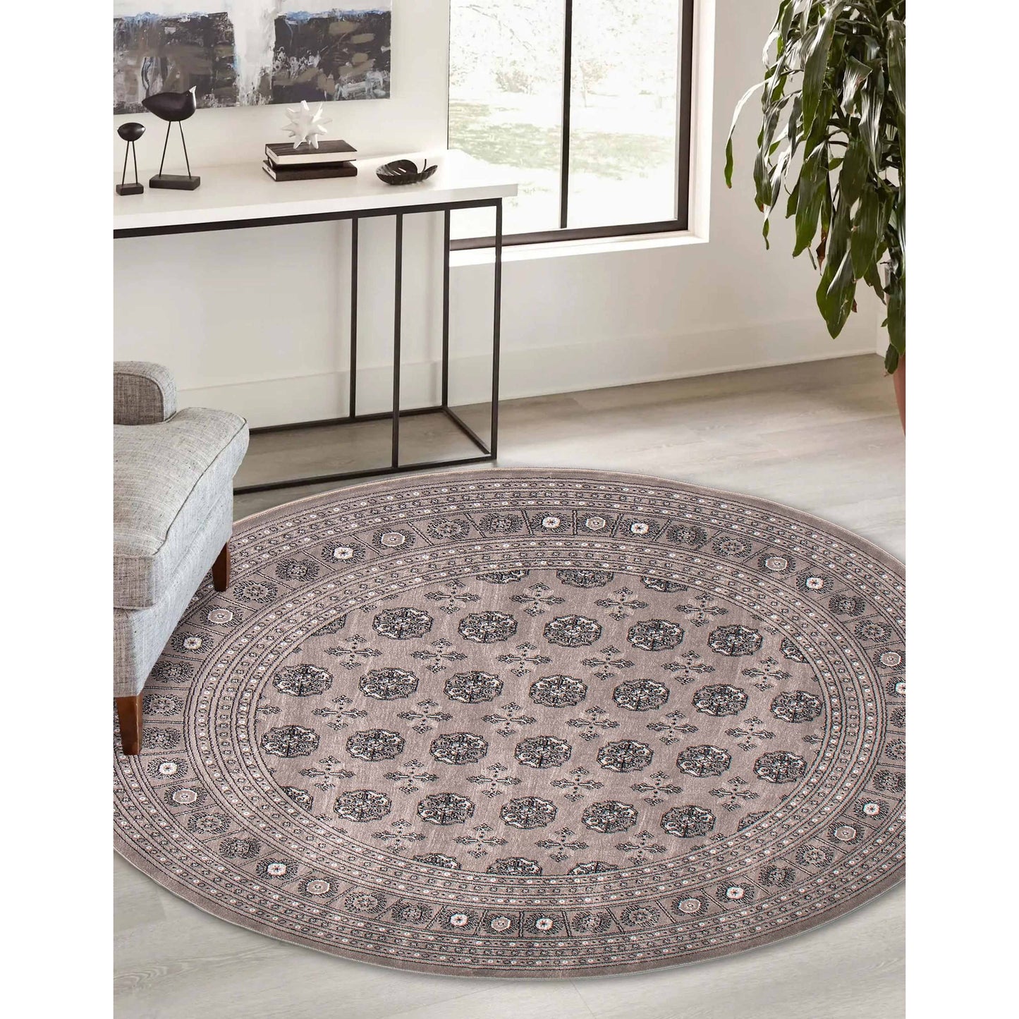 NKS Line - Tekke Grey Rug, Round 6'7" x 6'7"