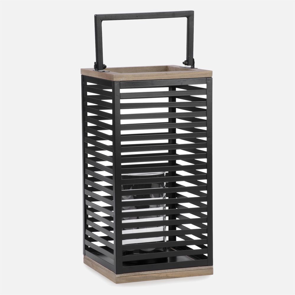 NKS Line - Metal Lantern Black and Natural Wood